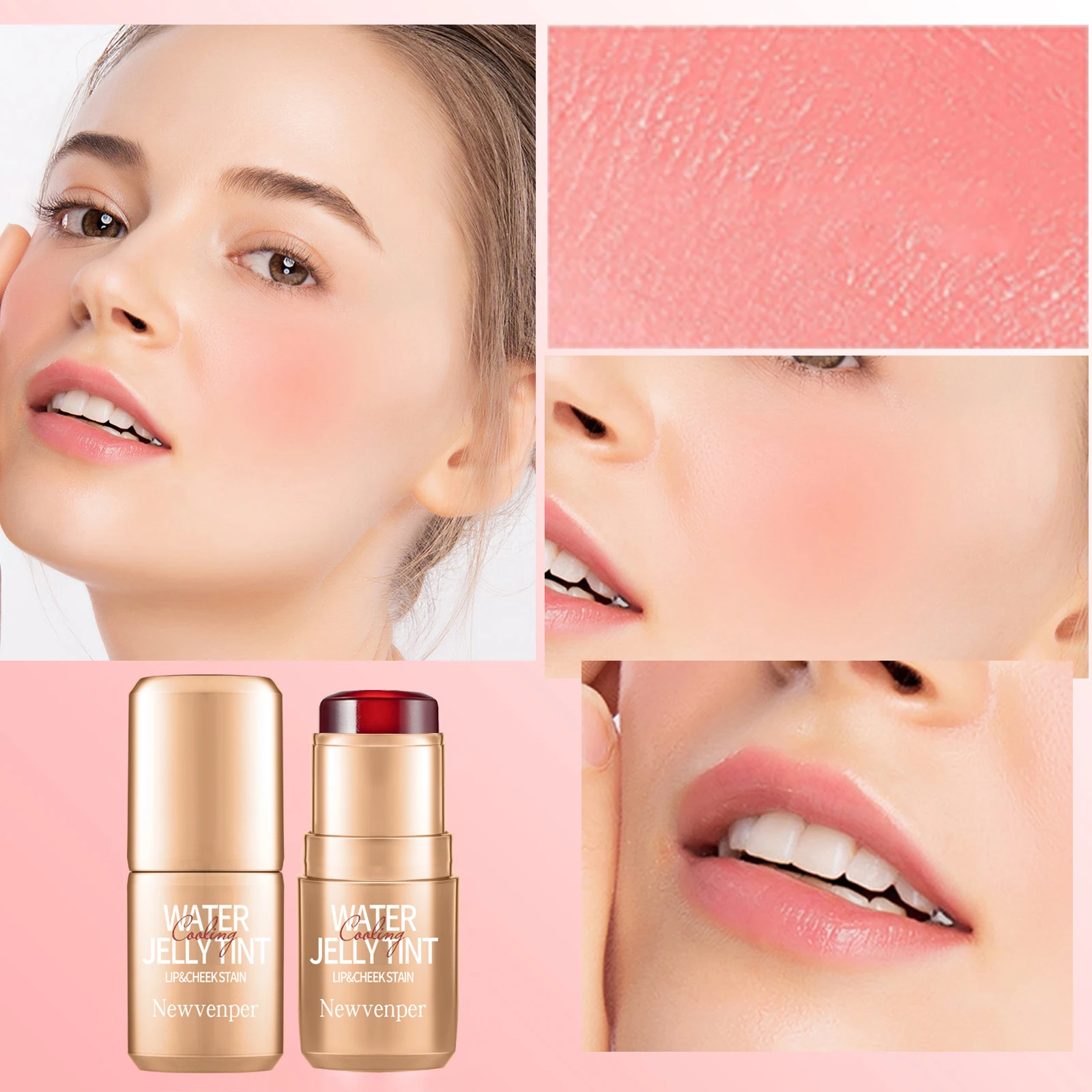 3 قطع من عصا أحمر الخدود المتينة المقاومة للماء للوجه والشفاه، غير لزجة، تدوم طويلاً، مرطبة، مغذية