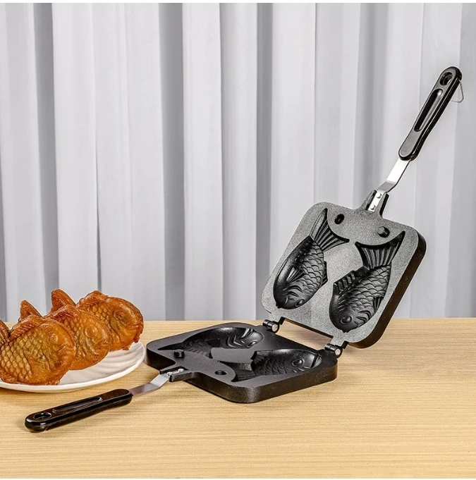 Double Fish Cake Mold Non Stick, DIY Taiyaki & Waffle Maker, Cartoon Shaped Cake Pan for Home Bakery & Kids Baking