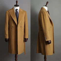 Men Overcoat Light Tan Men Suit Coat Winter Blend Double Breasted One Button Woolen Blend Wedding Business Daily Tailored