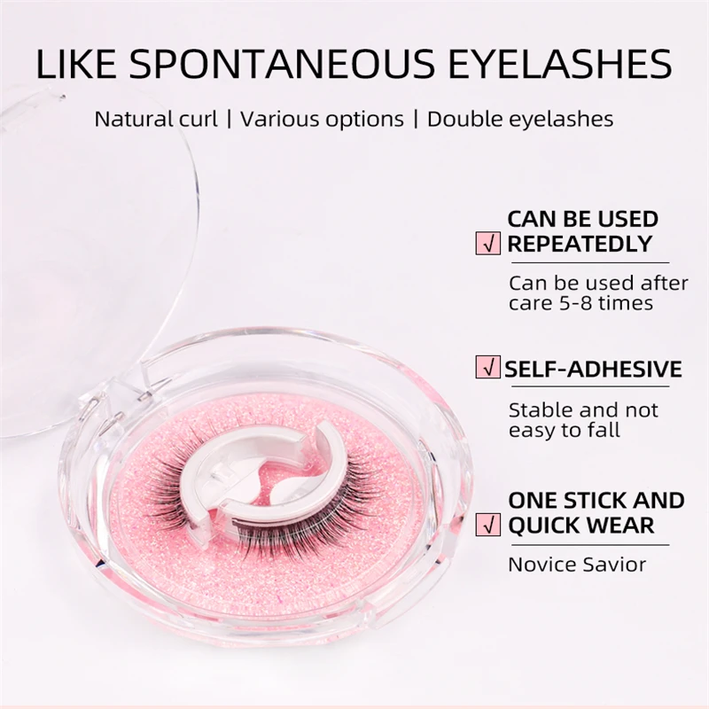 1 pair/Boxes Strong durable flexible self Adhesive Glue-free Reusable False Eyelashes with Luxury Crystal Box