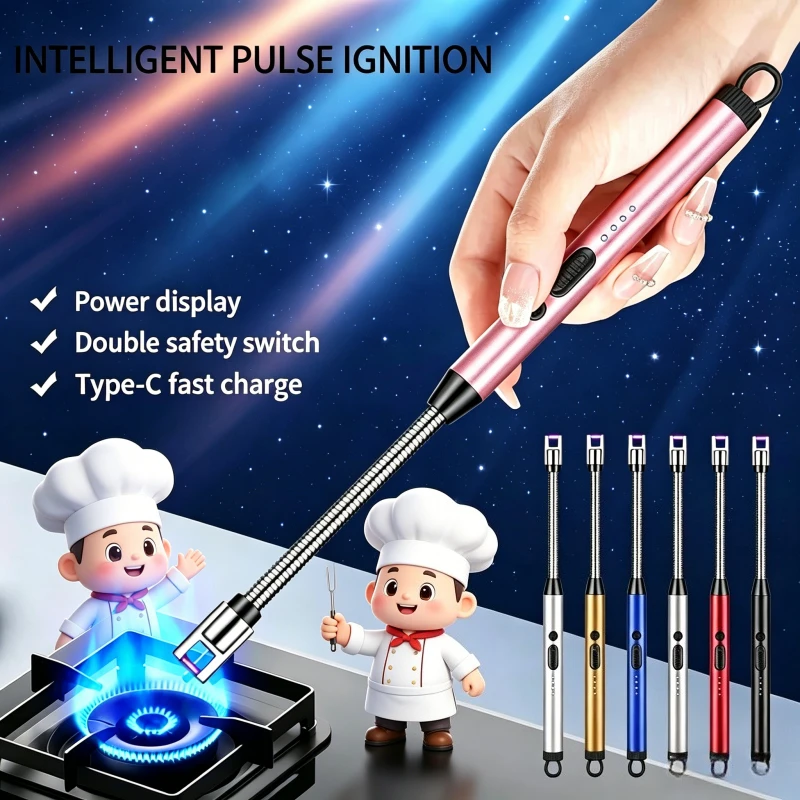 

Креативная электрическая зажигалка с импульсным поджигом, USB-перезаряжаемая, ветрозащитная, с длинным соплом, для дома, кухни и кемпинга