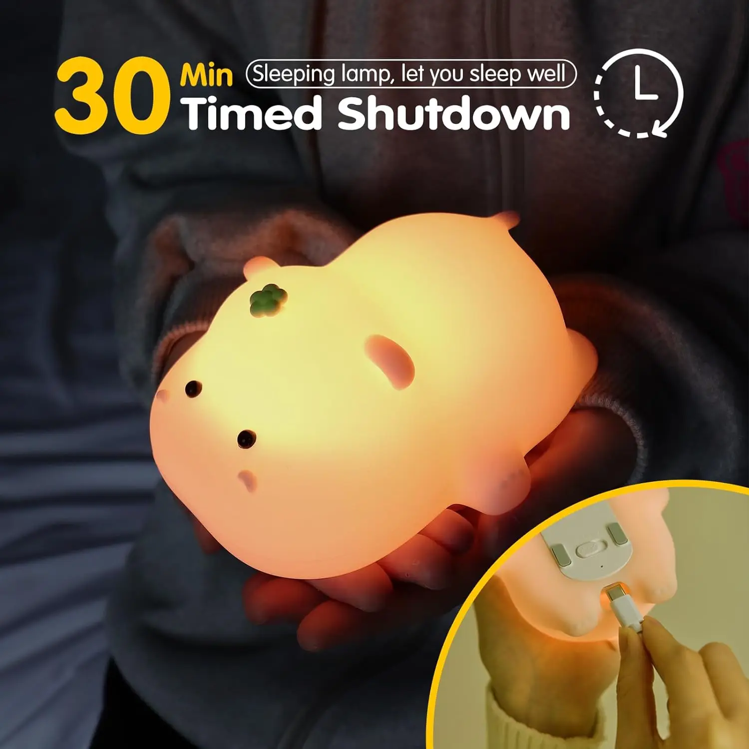 Cute Hippo LED Night Light USB Rechargeable Cartoon Animals Silicone Lamp Touch Switch Children Bedroom Decor Birthday Gifts