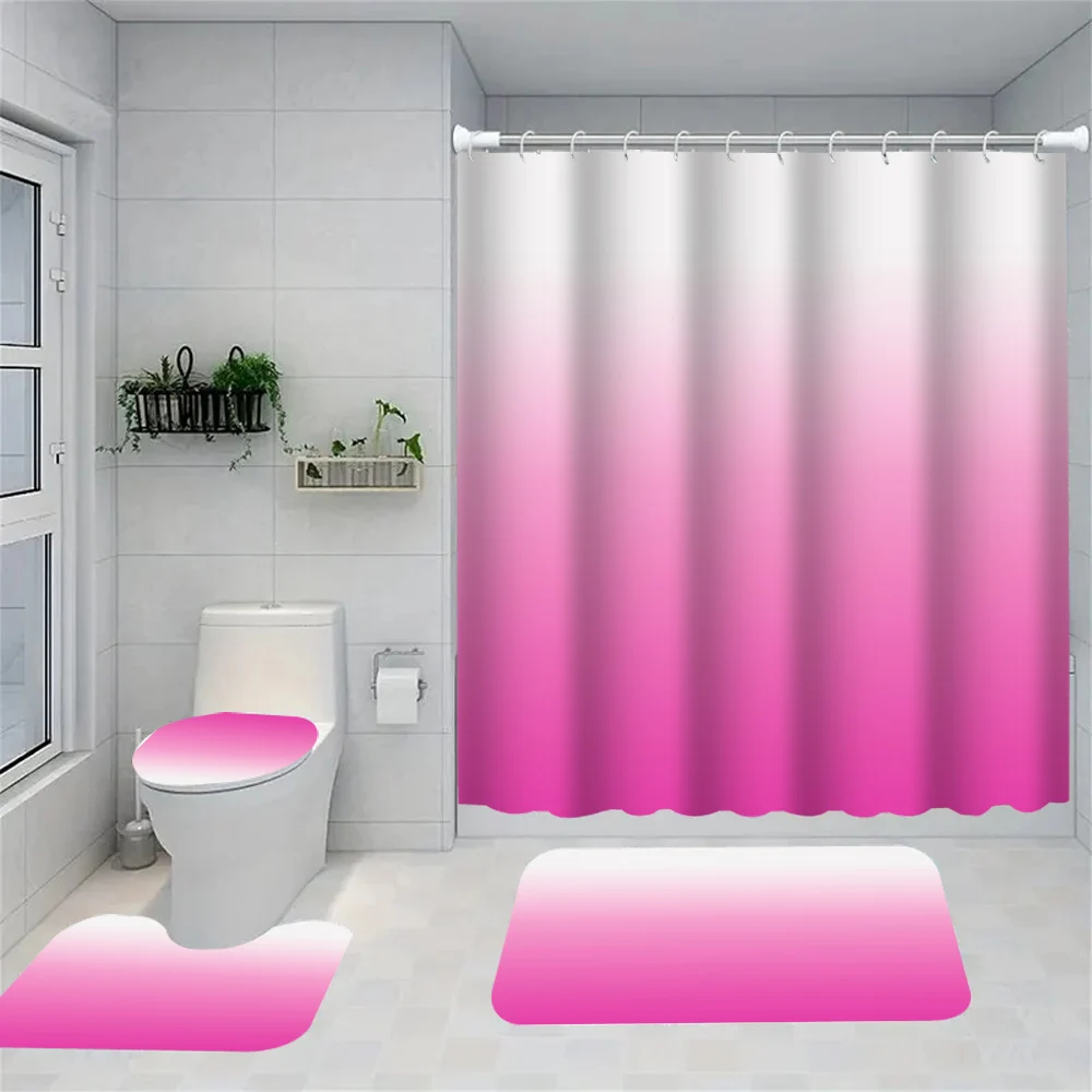 1/4 Gradient Geometry shower Curtains, Toilet Seat Decoration, Shower Curtain with Carpet and Toilet Lid, 12 70.8x70.8 inch Hook