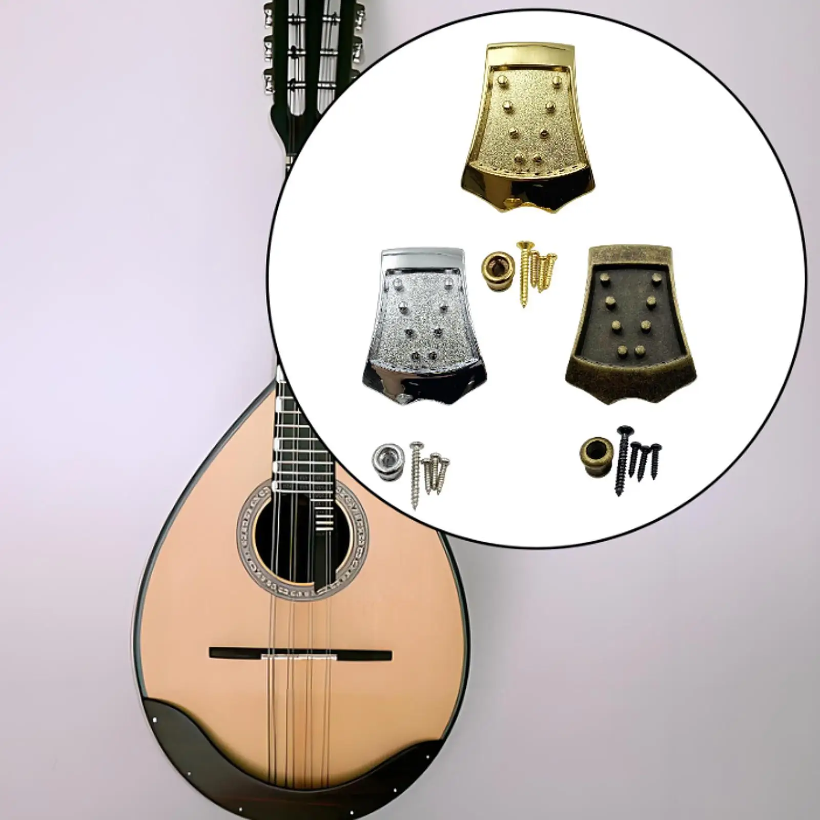 Peça traseira de bandolim com parafusos, acessório de instrumento de substituição resistente para mandolins de guitarra de 8 cordas, peça de substituição
