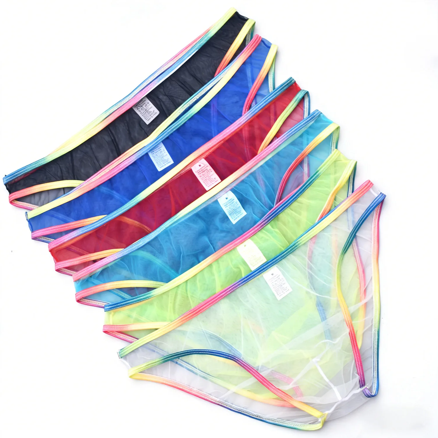 5 Pack Men Briefs Sheer Mesh Sexy Male Underwear 8 Colors Optional Rainbow Trim Transparent Lightweight Breathable Panties