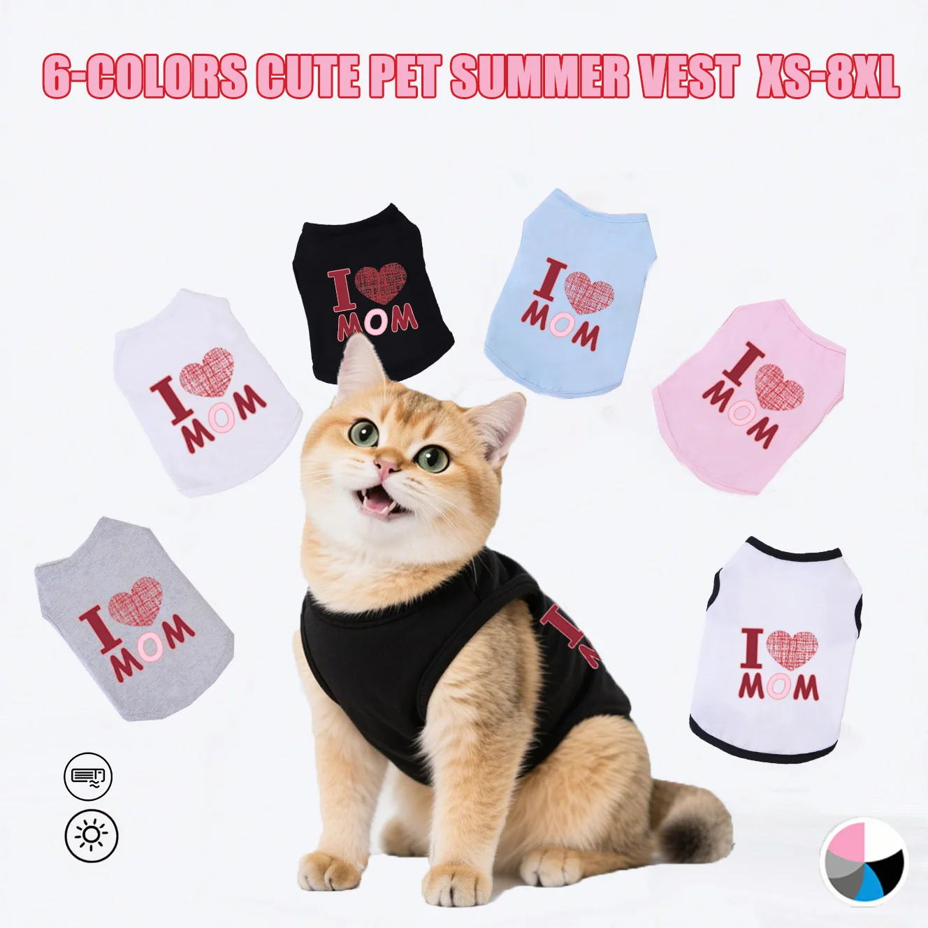 

1 Pc Pet Vest, Cat & Dog SummerText Pattern "Love Mom" Light And Breathable Design . Suitable for Siamese Pomeranian