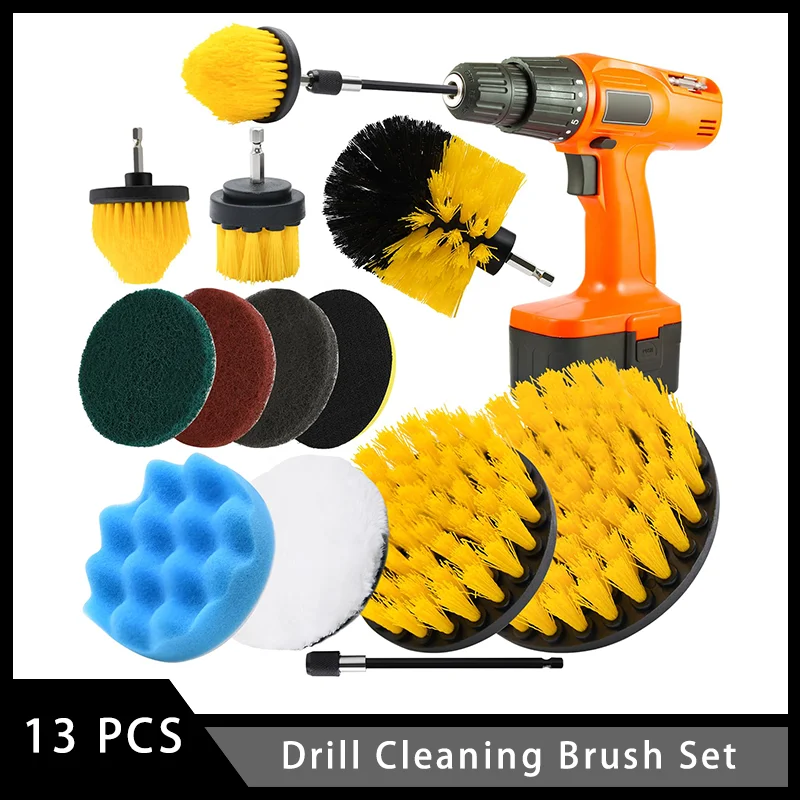 

13 Pcs Drill Cleaning Brush Set with Power Scrubber Brush Polishing Sponge for Car Grout Floor Tub Shower Tile Carpet Corner