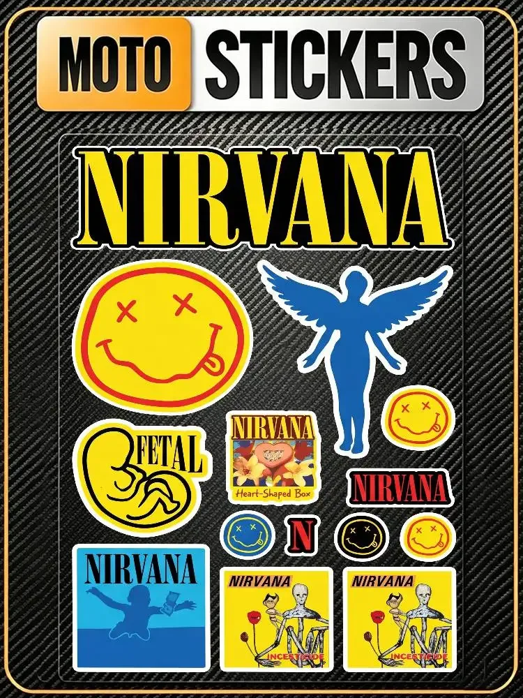 Poster N-ir-van-a Universal Multi-Purpose Reflective Waterproof Stickers Scratch Conceal For Auto Bike Helmet Mug