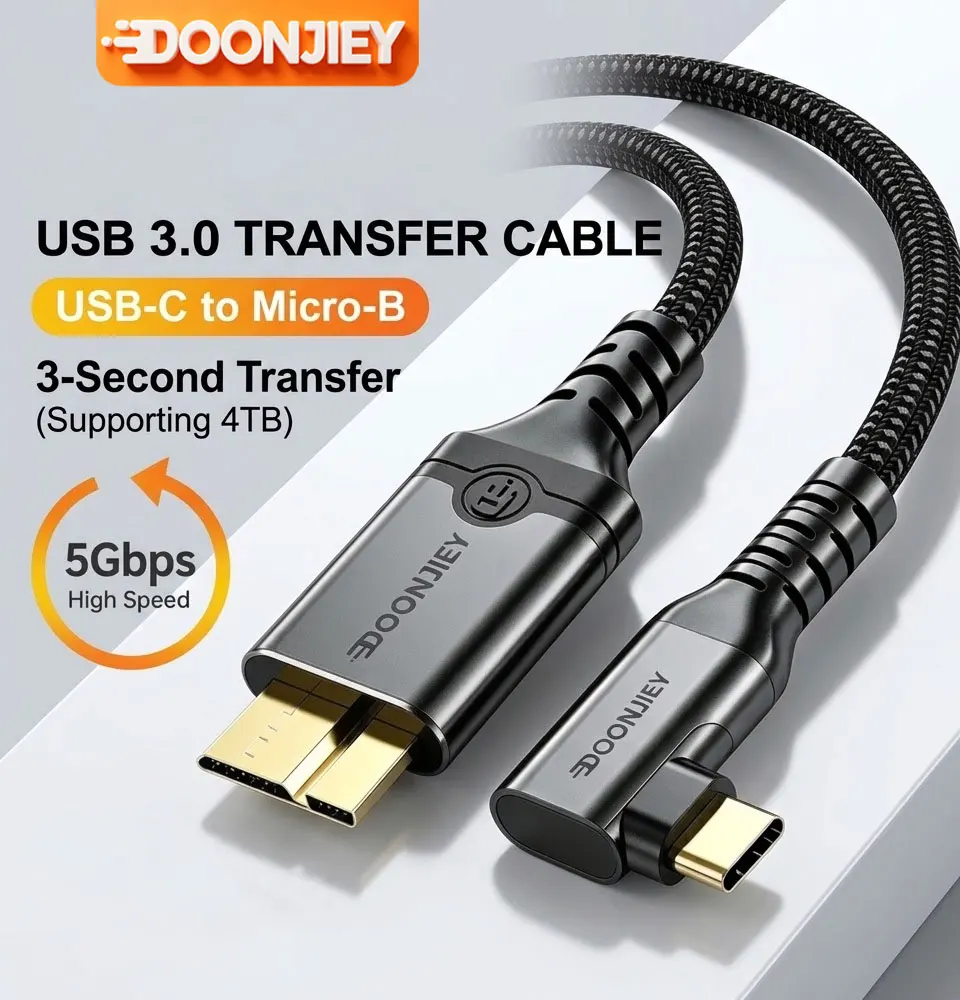 DOONJIEY Type‑C to Micro USB 3.0 Cable,10Gbps High‑Speed Data Cord for Samsung S5 Note3, Canon Camera External HDD Data Cable