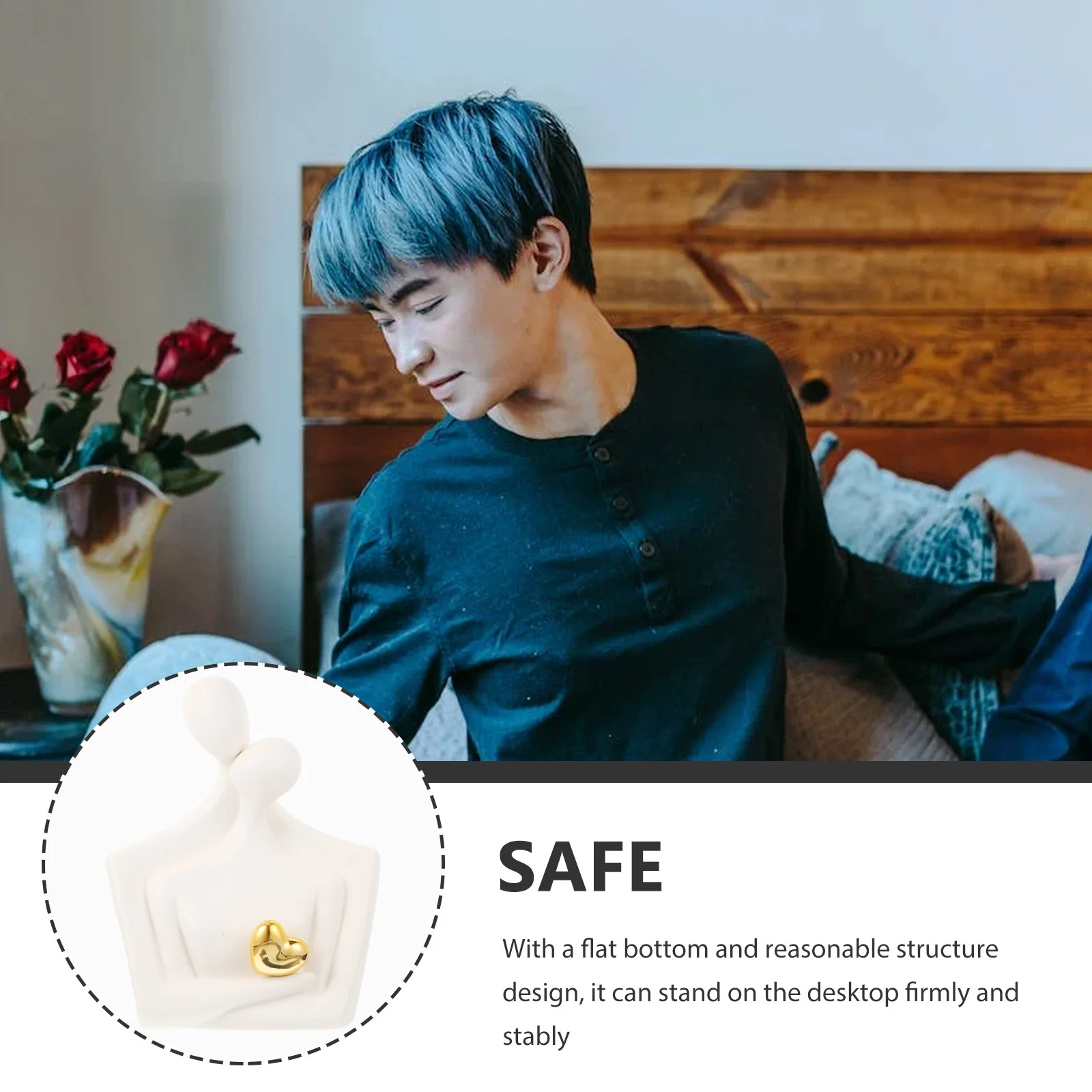 

Ceramic Couple Sculpture Decor Abstract Lover Statue Safe Reliable Long Term Use Flat Bottom Stable Stand Valentine's Day Gift