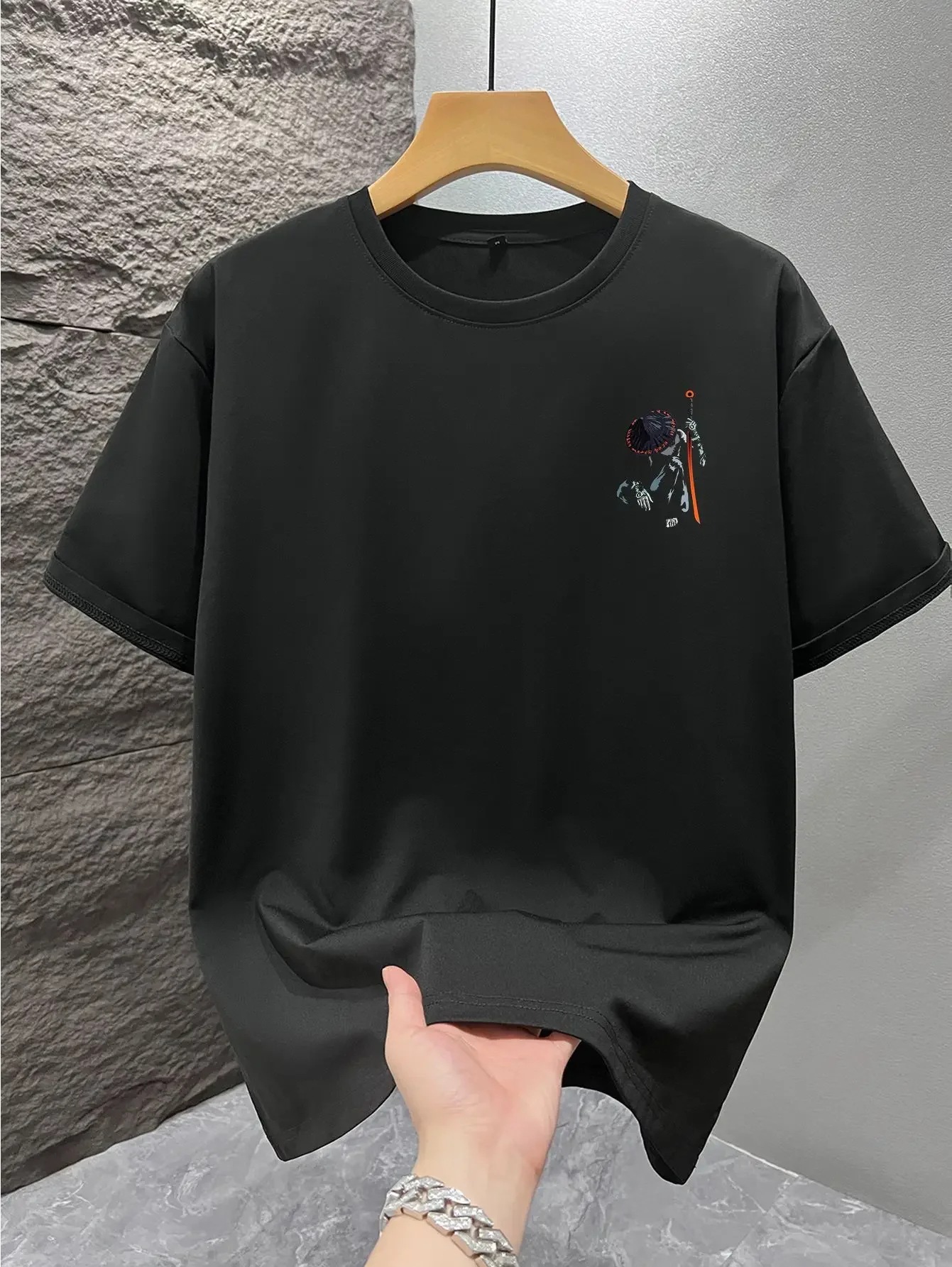 Ukiyo-e Ink Wash Style Ronin Samurai Katana Print Men's 100% Cotton T-shirt Casual O-neck Short Sleeve Streetwear Tops
