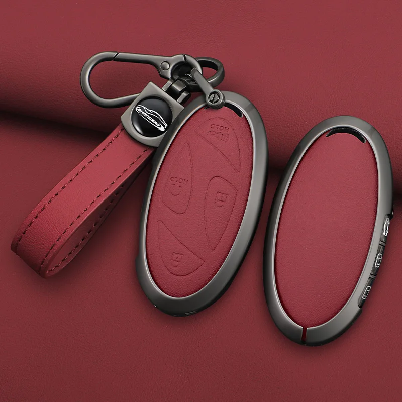 Car Key Case for Hyundai Grandeur GN7 2023 Kona Ev 2023 Alloy+ Leather Car Smart Romote Key Fob Cover Accessories Protection