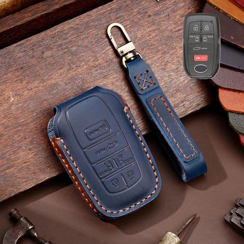 Genuine Leather Car Key Case Cover Fob Shell for Toyota Sienna 2024 accessories 2021 2022 2023 4TH GEN Car Accessories