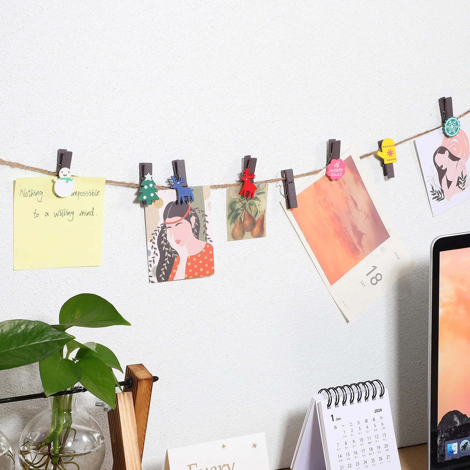 مجموعة واحدة من المشابك الخشبية اللطيفة للصور المزخرفة لعرض صور الحفلات وعيد الميلاد وهدية الاحتفال بعيد الميلاد