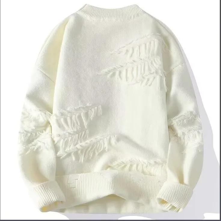 Winter Sweater Men's Trendy Solid Color Versatile Round Neck Long Sleeve Thick Bottom Japanese Lazy Piercing Knitted Sweater