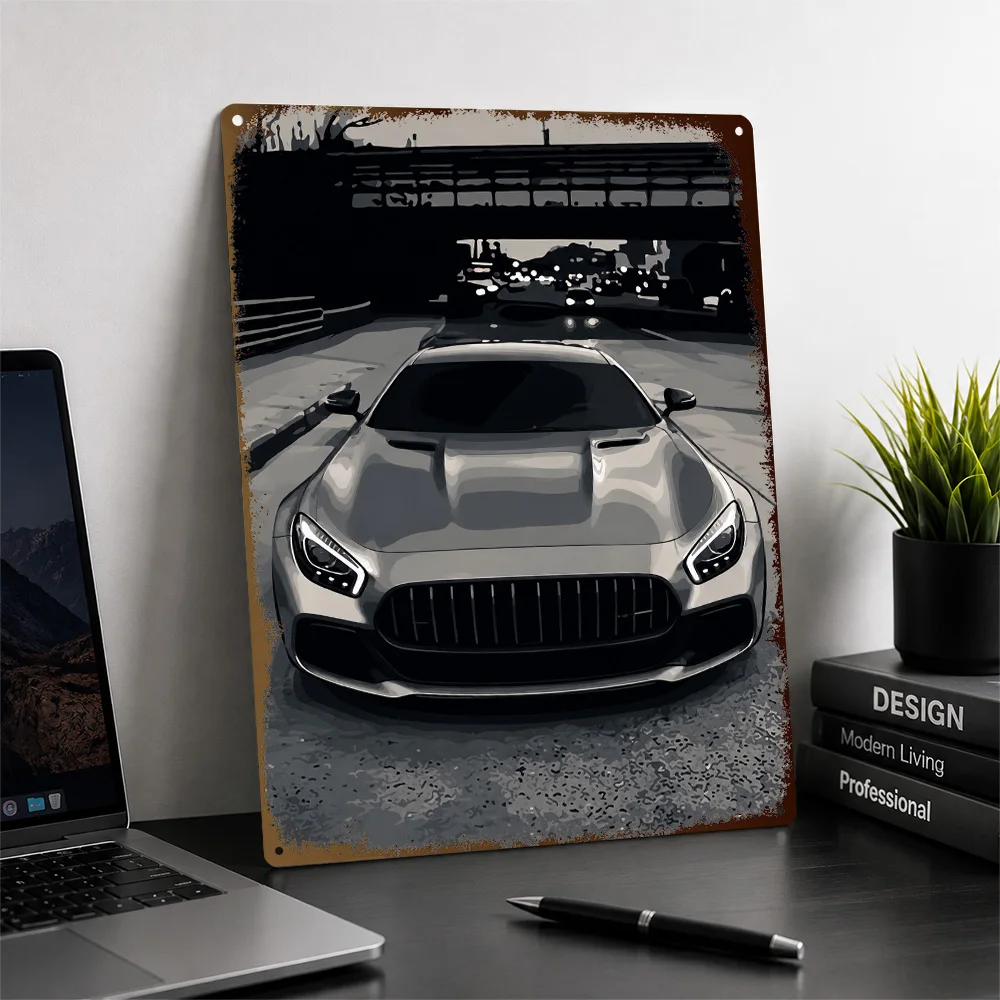 Germany AMG GT Silver Sports Car Printed Poster Personalized Aluminum Metal Sign Track Culture Style Wall Art Ideal For Garage