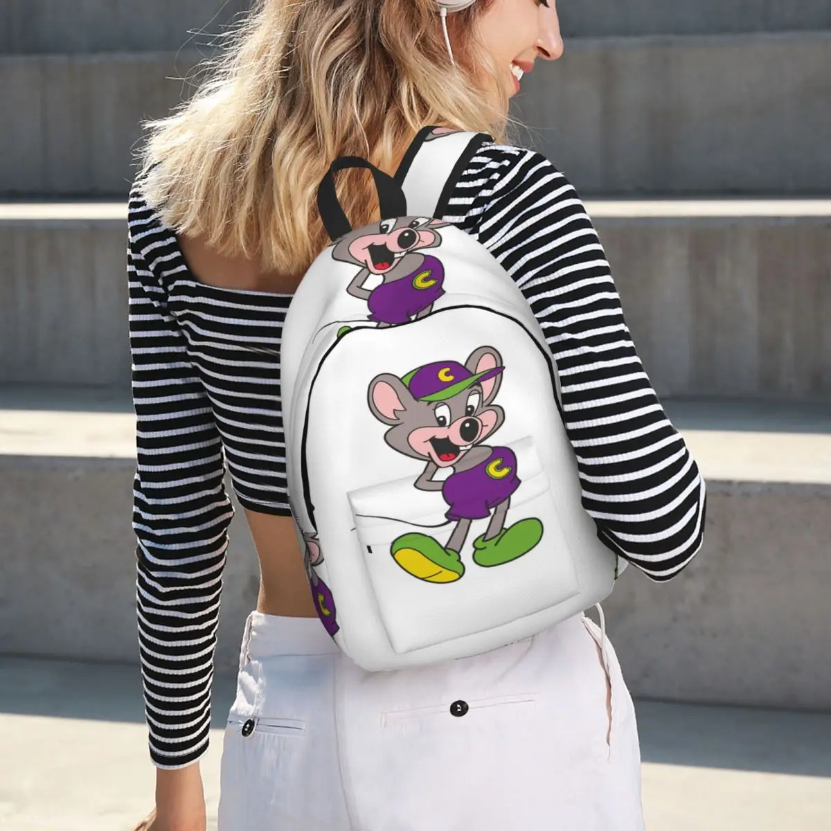 

Chuck E. Mouse Backpack Hot Sale Daypack Large Capacity Boys Girls BookBag School Bag Shoulder Bags for Men Women