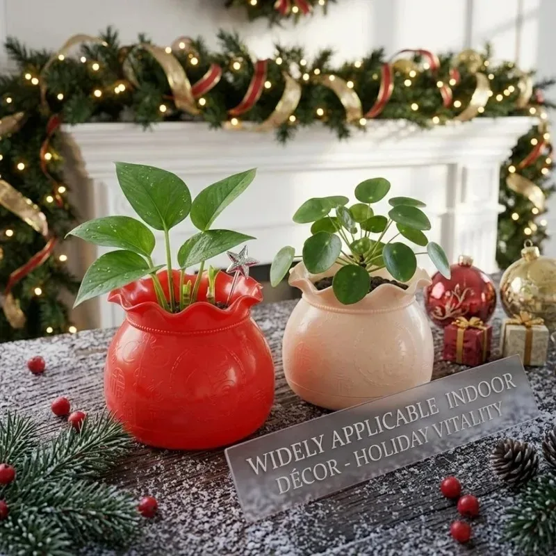 1/3Pcs Ceramic Look Plastic Fu Character Flower Pot Hydroponic Planter for Lucky Bamboo Pothos Desktop Home Office Durable Decor