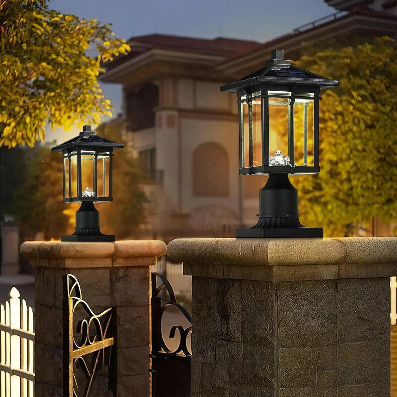 Dusk to Dawn Solar Lamp Post Light Fixture with Remote Control, Solar Post Lights Outdoor Waterproof IP65 for Lawn, Patio, Yard,