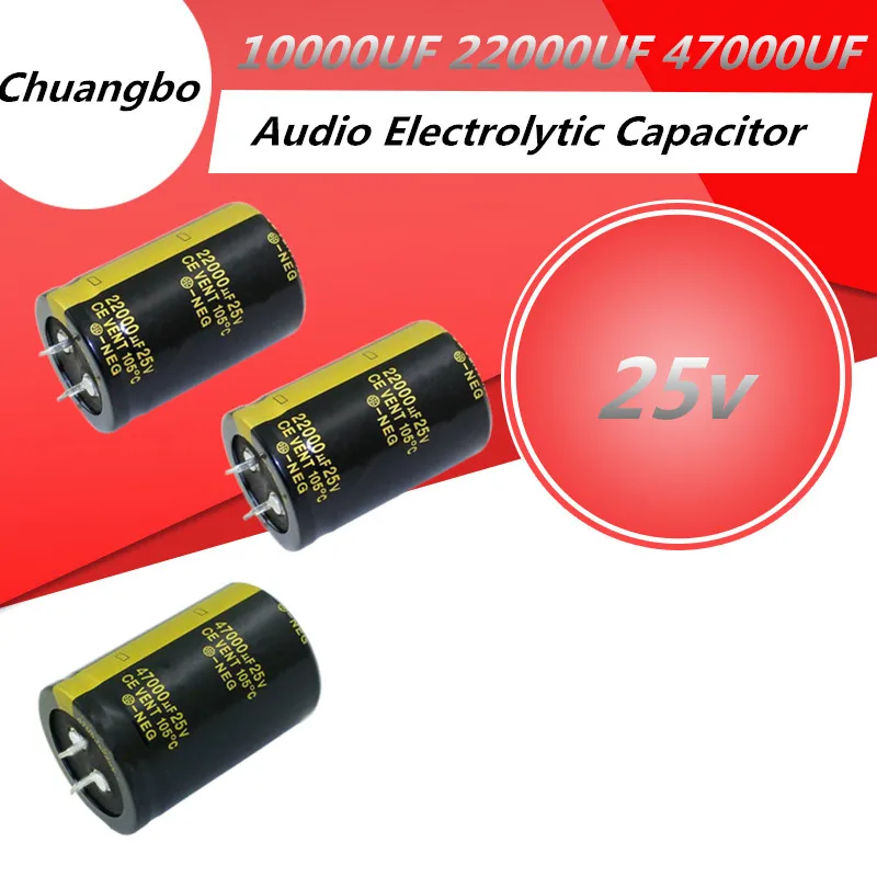 2Pcs 25V 10000UF 22000UF 47000UF Audio Electrolytic Capacitor  For Audio Hifi Amplifier High Frequency Low ESR Speaker