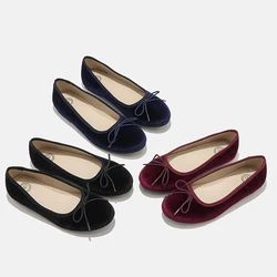 AP8-001 Ballet Flat For Girls Blue Black Classic New Design Winered Velvet With Bow Girls Casual or Winter