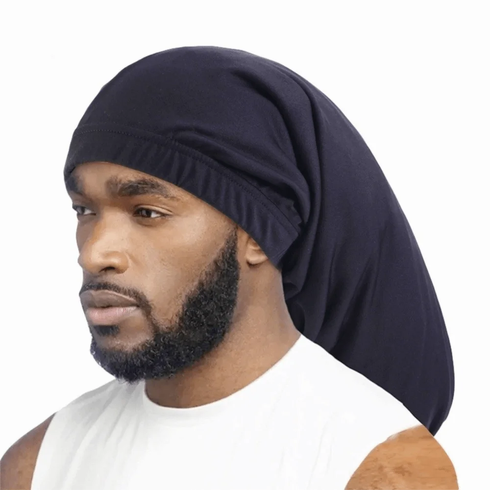 Comfortable Long Tail Hair Bonnet Solid Color Anti-Frizz Head Wrap Wide Elastic Band Breathable Durag Cap Unisex