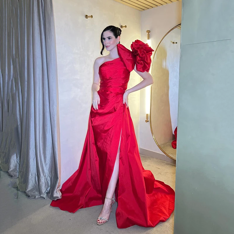 

Thinyfull Red Mermaid Prom Evening Dresses Saudi Arabia One Shouldre High Split Party Dress Sexy Cocktail Prom Gowns Customized