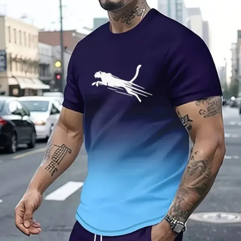 Animal Leopard 3d Print Sports Quick Dry Breathable Men T Shirt Street Casual Fashion Loose Fitness Running Short Sleeve Summer