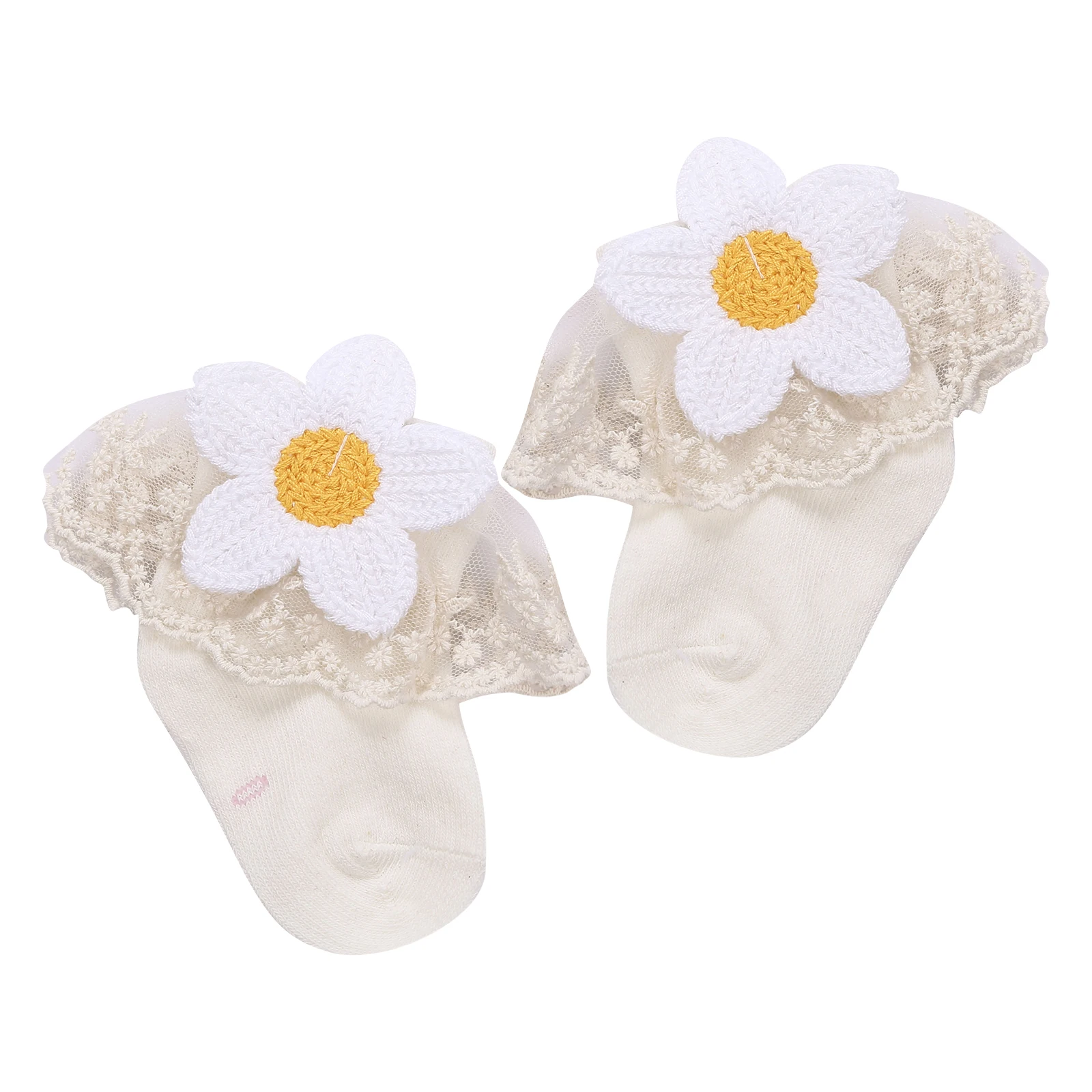 Chaussettes à volants en dentelle pour bébés filles, chaussettes douces à œillets et froufrous, chaussettes de rinçage princesse avec applique de tournesol