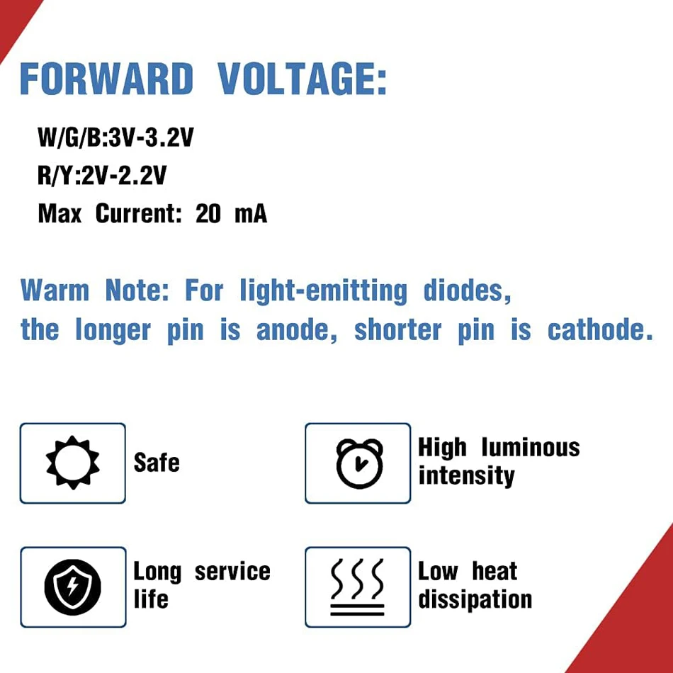 100pcs 5mm LED Light Diodes, LED Circuit Assorted Kit for Science Project Experiment Clear LED Light Emitting Diodes Bulb LED