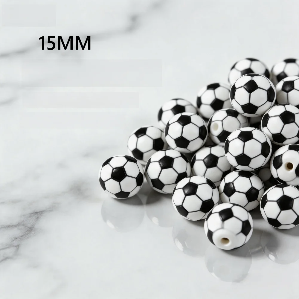 10-100PCS/ 15MM Football Silicone Bead Soccer Silicone Printed Colored High-quality For Jewelry Making Bracelet DIY Accessories