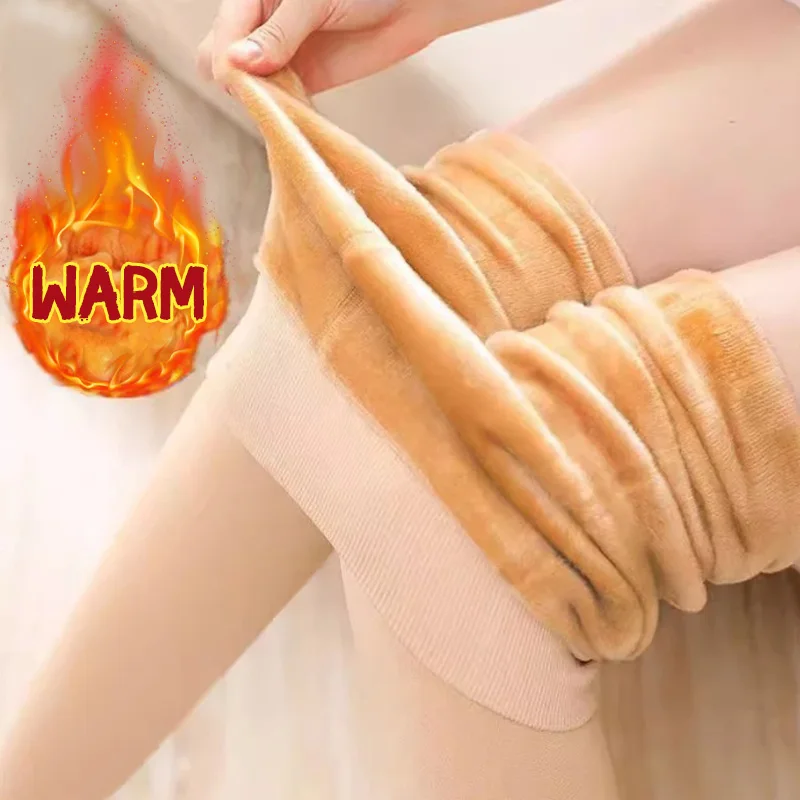 2024 Winter Soft Fleece Velve Thermo Women Stockings Thickened Warm Solid Color Pants Thermal Pantyhose Tights Leggings Stretchy