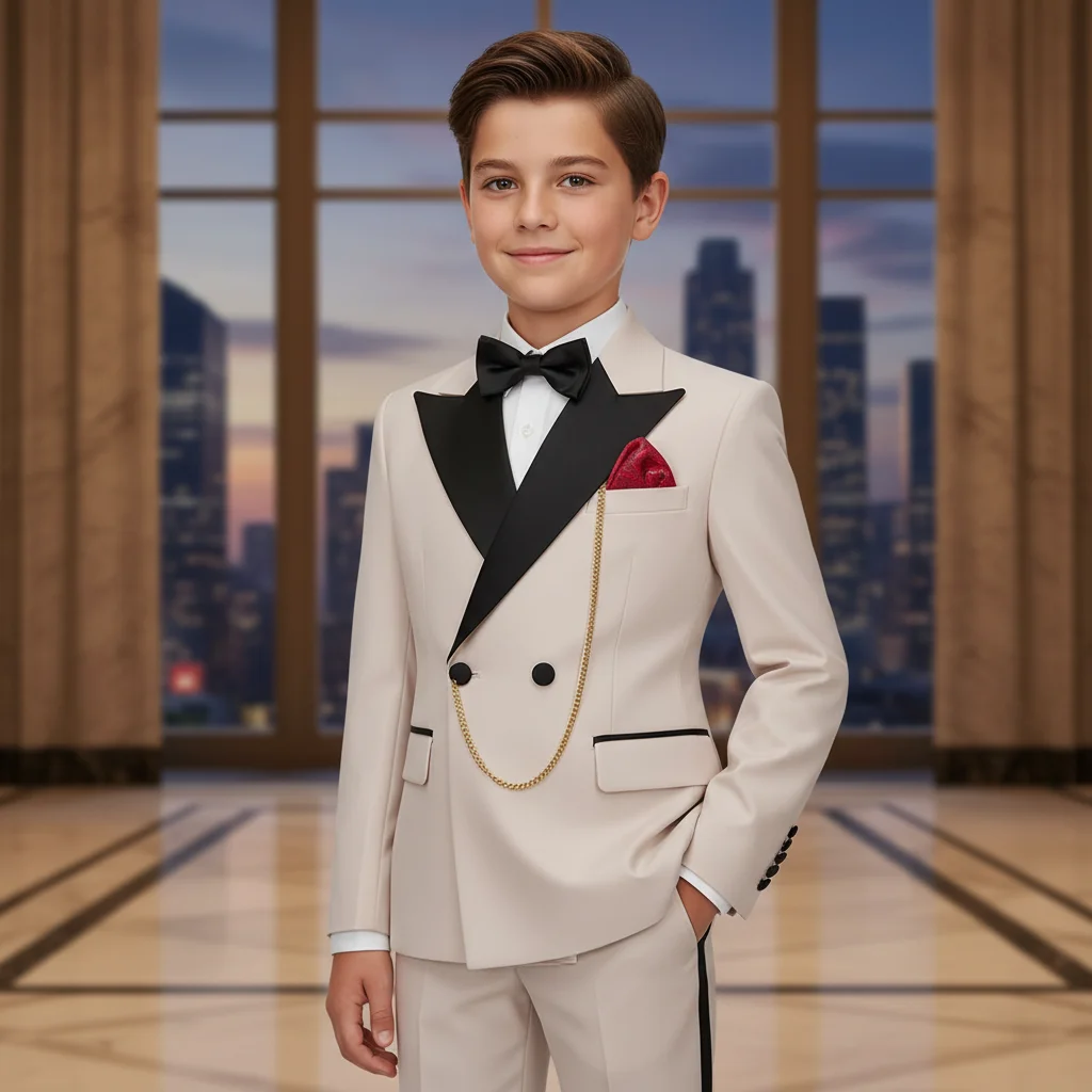 Solid Boy's 2 Pieces Suit Double Breasted Jacket and Trousers Dinner Party Wedding Kids Tuxedos Slim Fit Formal Business Suits