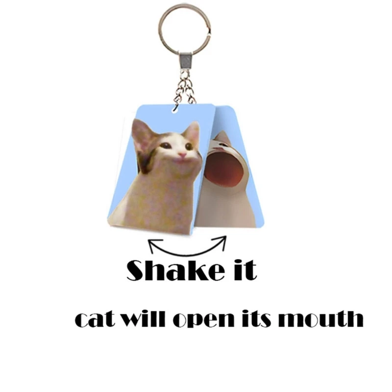 Dynamic Shake Mouth Cat Acrylic Keychain Cute Cartoon Animal Keyring Bag Pendant Personality Holographic Key Chains Fashion