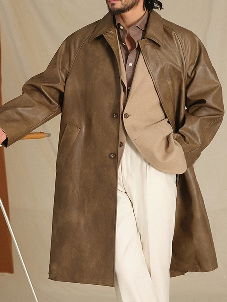 معطف الرجال الكورية بو الجلود الصلبة واحدة الصدر رجل سترة واقية الأعمال عارضة مصممة معطف الذكور