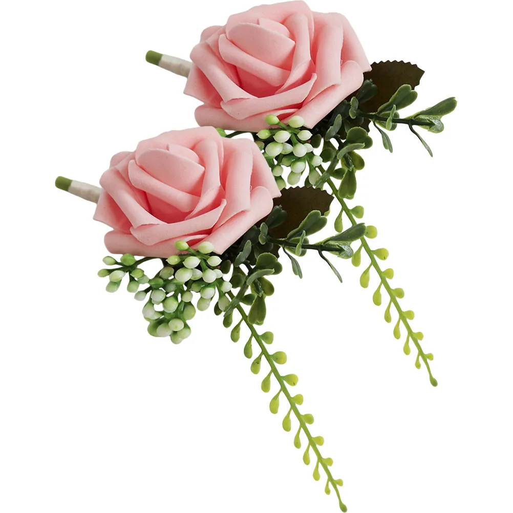 

2pcs Wedding Broom Corsages Artificial Flower Floral Supplies Decoration For Bride Groom Bridesmaid Banquet Party Gathering