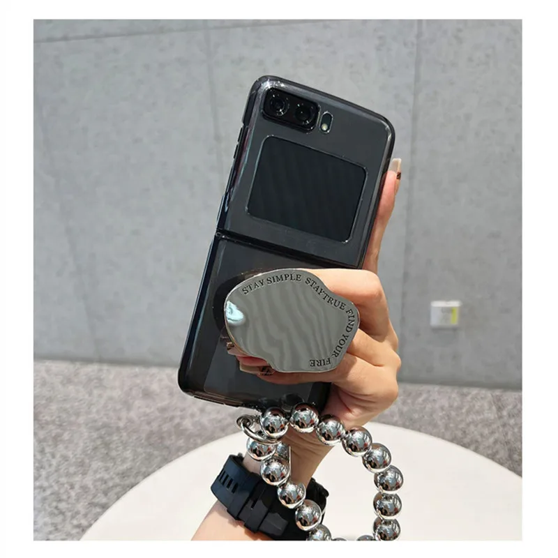 Luxury English Mirror Bracket Phone Case For Motorola Moto Razr 2022 Bead Bracelet Clear Transparent Phone Case Fundas Capa