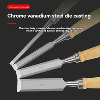 Tp 4Pcs Wood Handle Chisels Set Chrome-Vanadium Steel 6/12/18/25mm Carving Cutter for Woodcut Working Carpenter DIY Gadget Tool