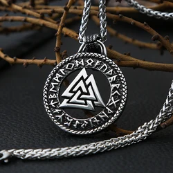 Vintage Men Viking Necklace Stainless Steel Amulet Valknut Symbol of Norse Runes Pendant Necklace Scandinavian Jewlery Gift