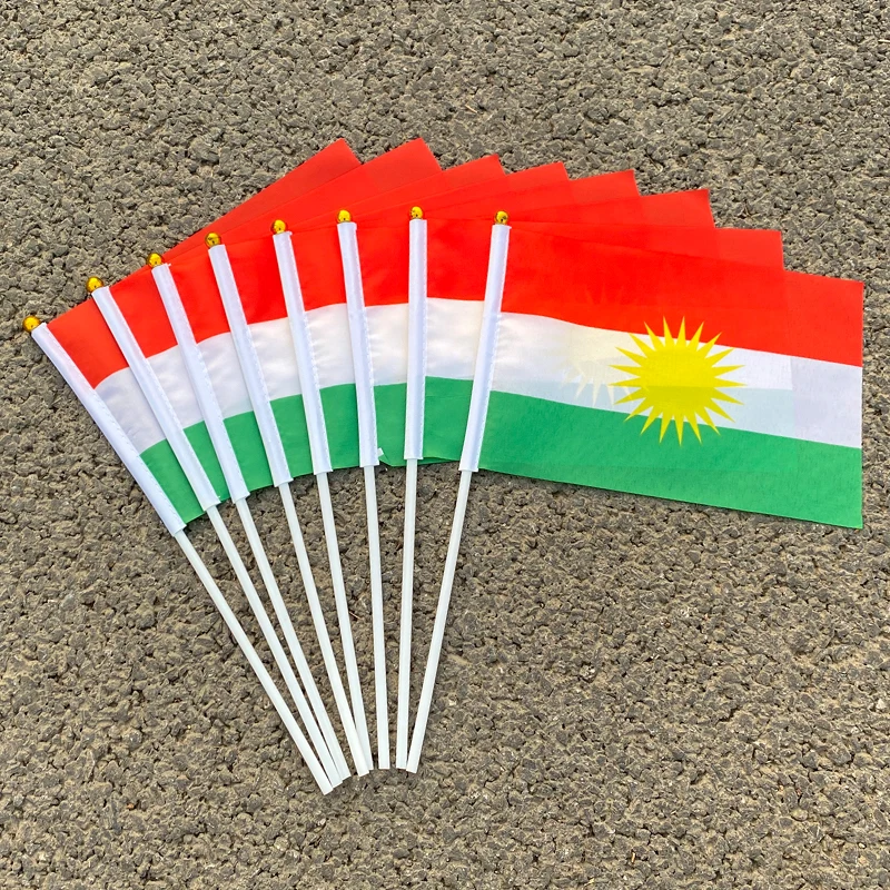 

100Pcs 14*21Cm A plastic Stick Kurdish hand flag Banner Hand waving Flag National Flag