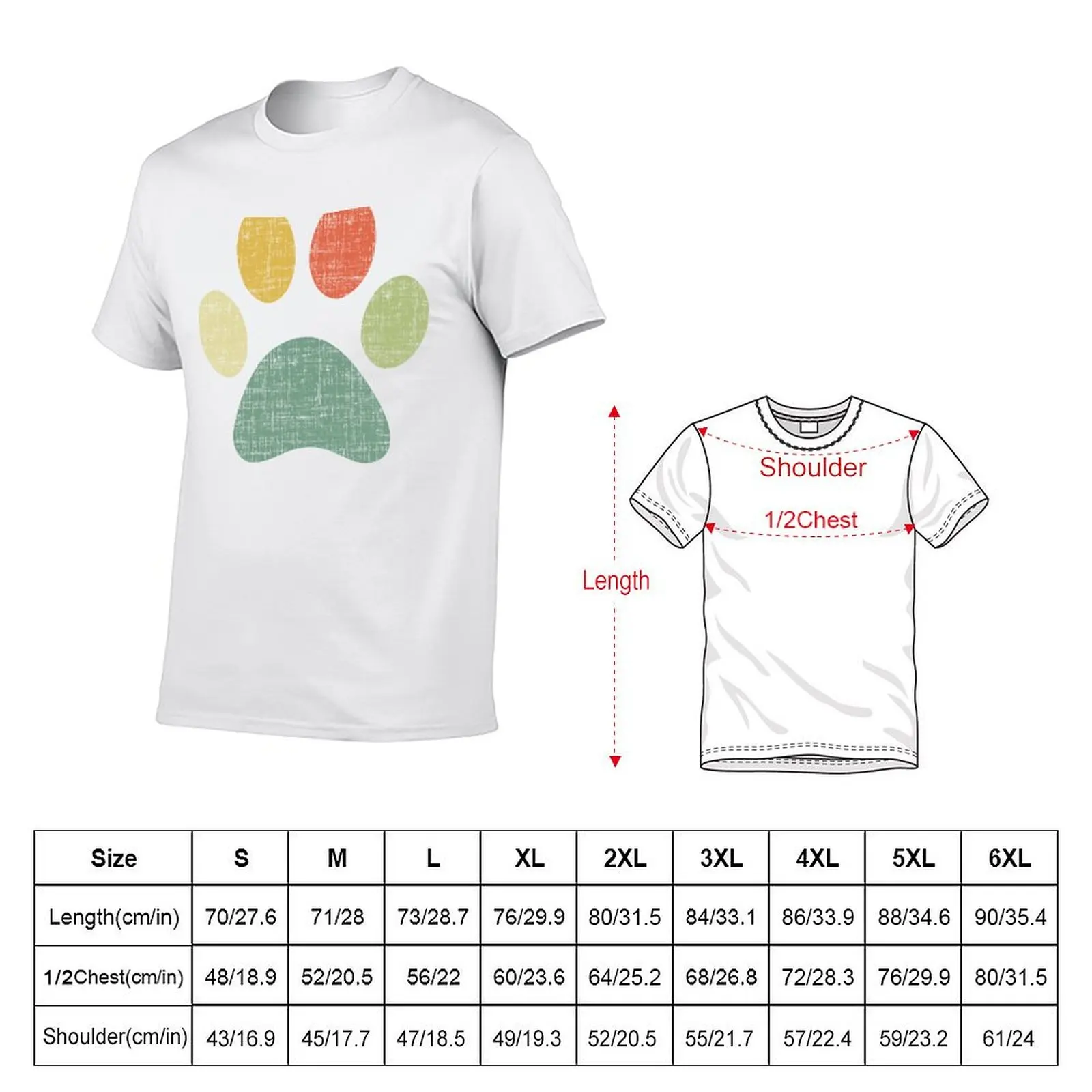 Camiseta vintage com estampa de pata de cachorro ou gato, camiseta gráfica masculina, camiseta essencial