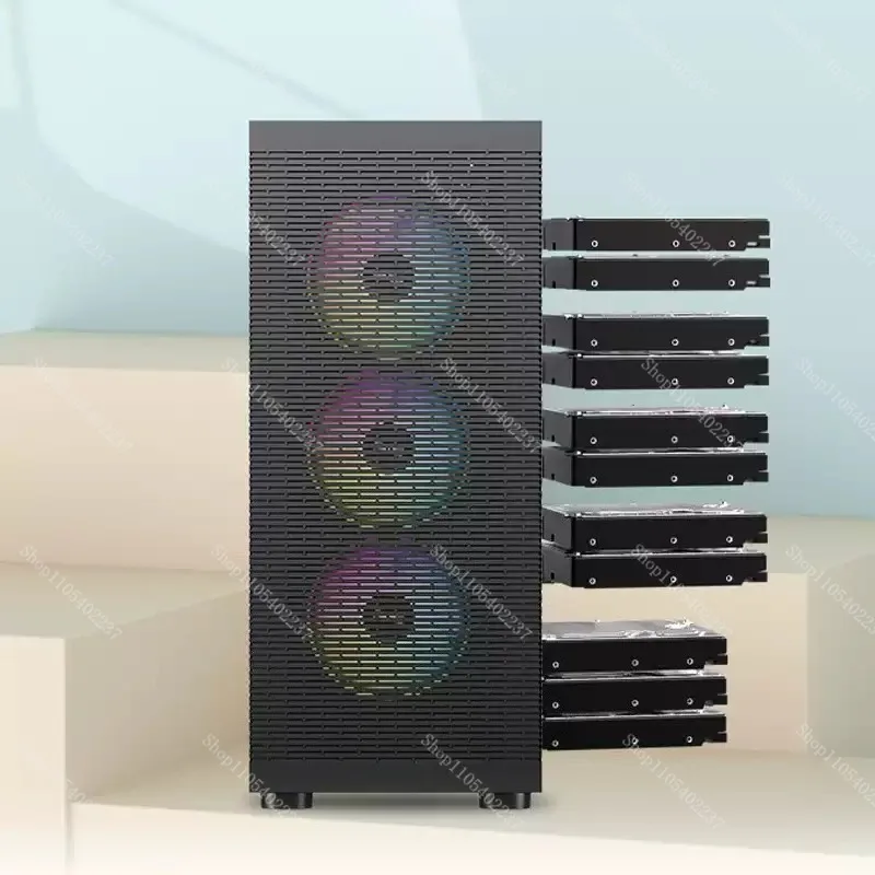 Multi Bay Hard Drive Cooling Computer Case, Mid Tower NAS Storage Server Chassis, Support EATX Motherboard for Data Storage