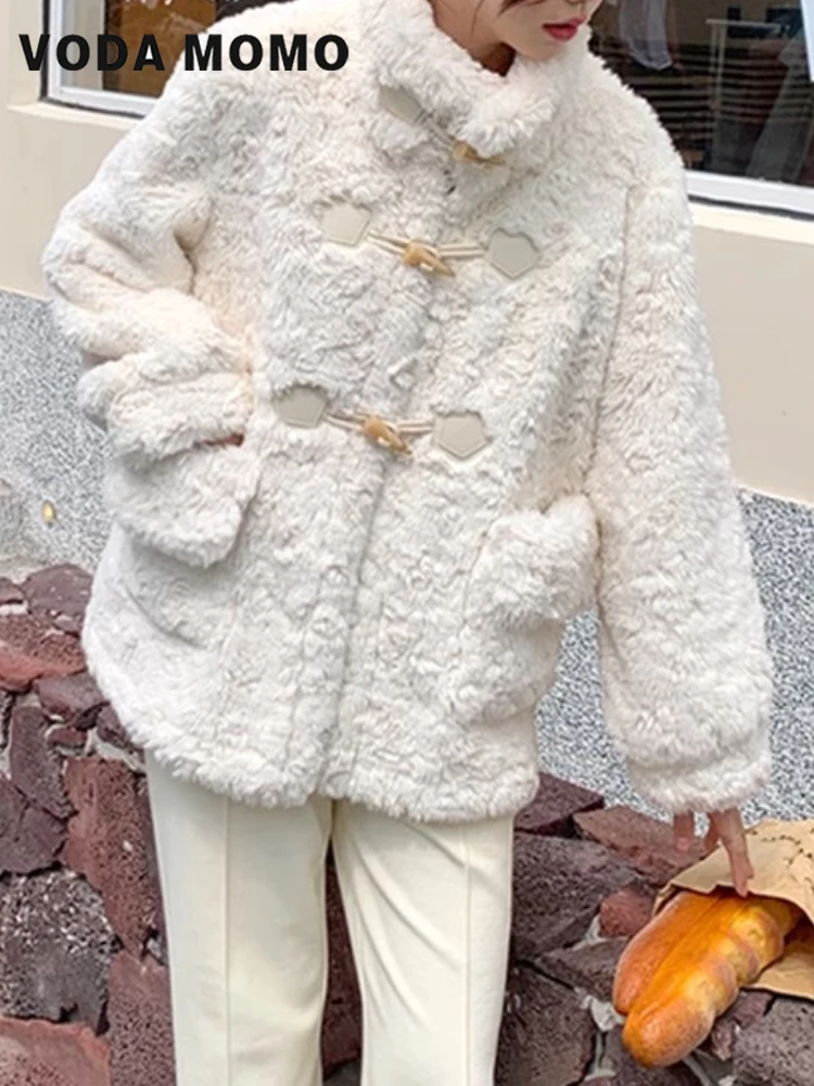 Winter Thickened Anti Lamb Cashmere Warm Coat Women Korean Fashion Loose Stand-up Collar Short Basic Gentle Wind Tops Jacket