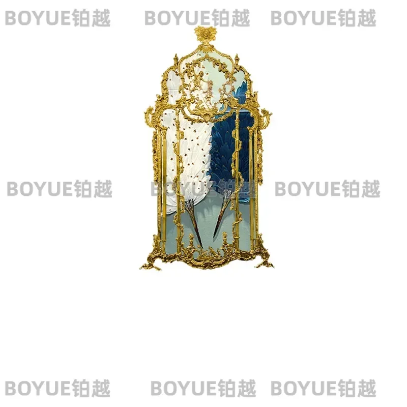 Retro European Gold Brass Relief Mirror Frame French Style Full Length Body Mirror Luxury Decor for Villa Living Room Wall
