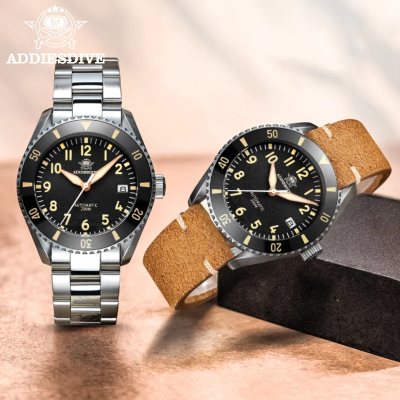 Adpeso Dive jam tangan mekanis otomatis pria, arloji Retro kaca safir tampilan jendela tahan air 200m C3 sangat bercahaya NH35