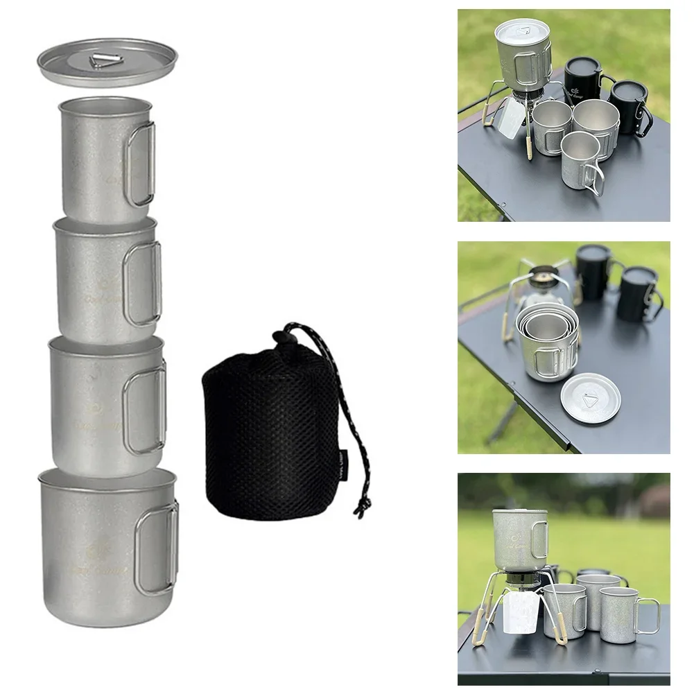 

4pcs/set Camping Campfire Mug With Handle Folding Tainless Steel Cups For Outdoor Tableware Hiking Camping Cooking Supplies