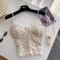 Women Hotsweet Sleeveless Sexy Chest Cushion Backless Lace Slim Straps Camis Short Top Streetwear High Street Summer Clothing