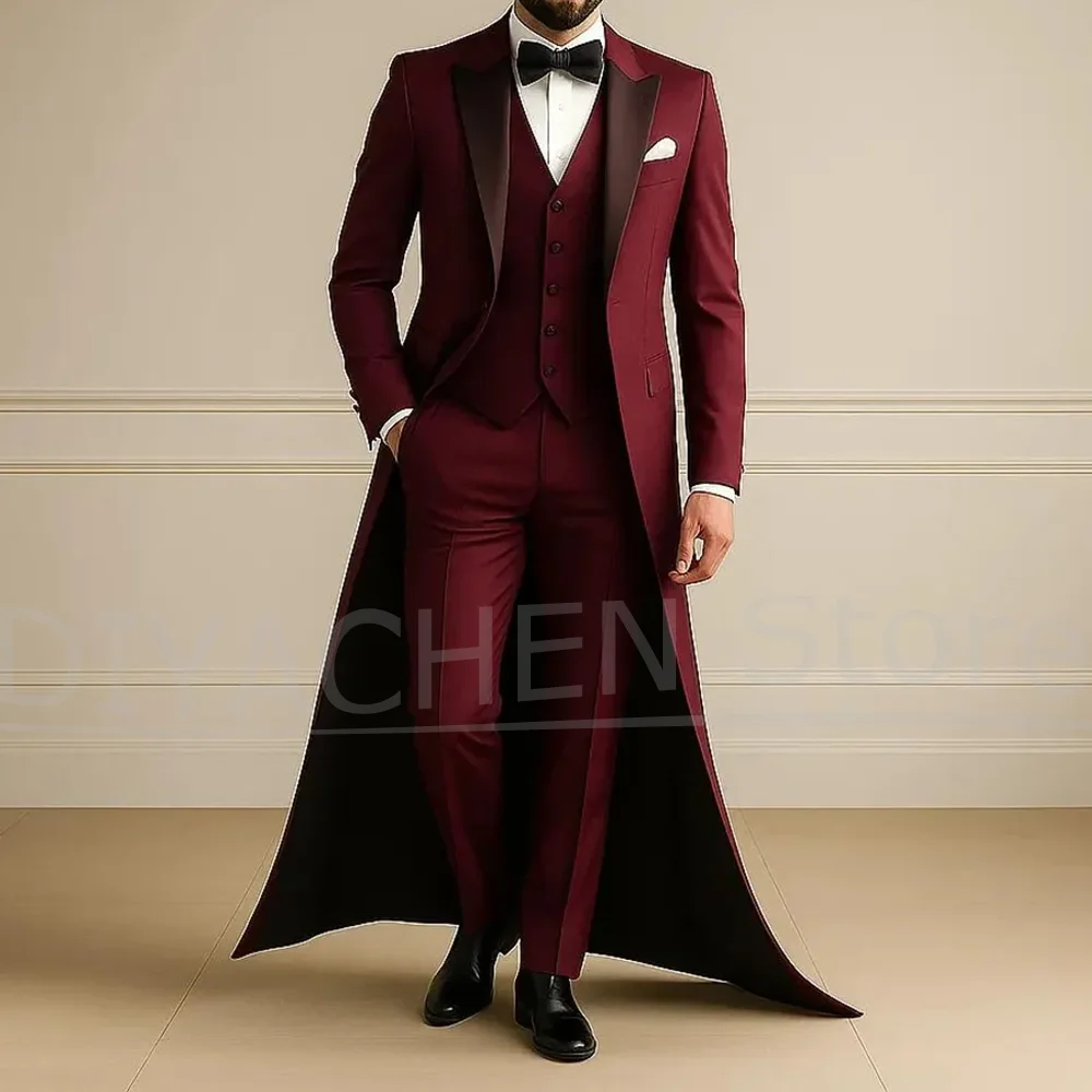 

Men's Tailcoat Suit Set Three Piece Chic Peak Lapel Single Breasted Groom Wear Slim Fashion Formal Wedding Party Prom Suits
