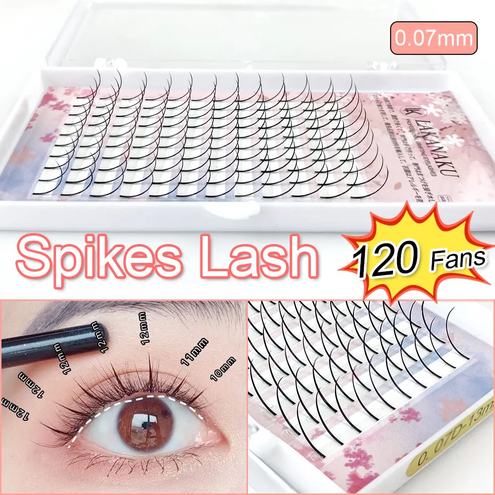 

LAKANAKU 12Rows Spikes Eyelash Extensions Natural Single Cluster Lashes Soft Wispy Spike Volume False Eyelashes