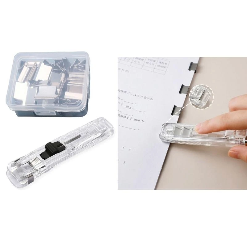 5asd Multi-purpose Paper Clamp Dispenser Reusable Metal Paper Clamp Refillable Clamp Dispenser 40 Sheets Capacity for Office